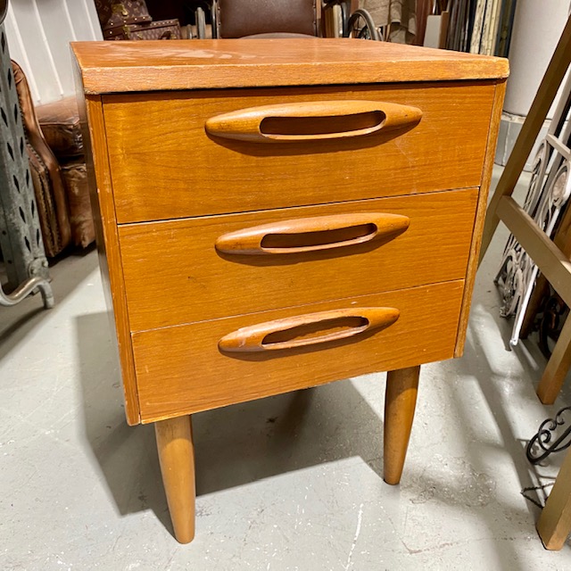TABLE, Bedside - 1970s Timber 3 Drawers